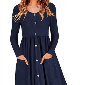 V Neck Button Down Skater Dress with Pockets-NWT